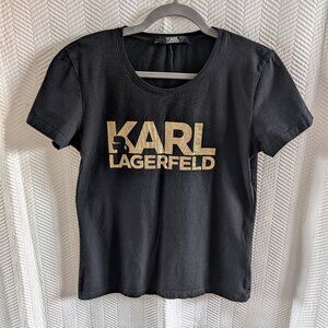 Karl Lagerfeld Stack Logo T-Shirt Black with Gold Print Size XS